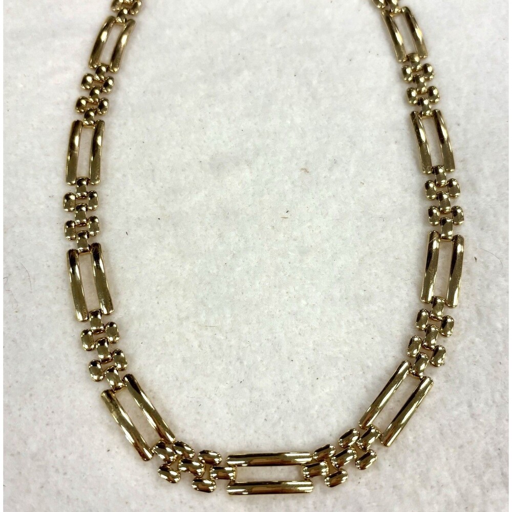 Vintage MONET Gold Tone Geometric Bowtie Link Choker Necklace Signed 16”